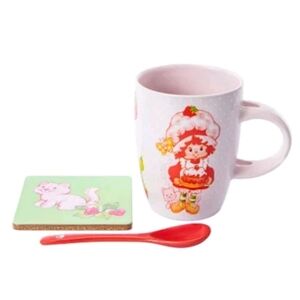 Strawberry Shortcake Pink Polkadot Mug Spoon Coaster Bundle Coffee Tea Cup BNIB